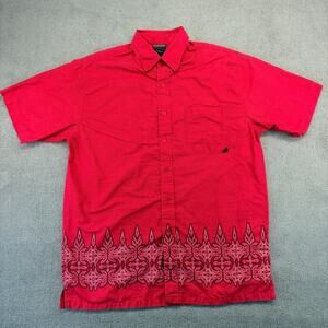 VTG Vans Button Up Shirt Mens Large Red Short Sleeve Y2K Skater Tribal 90s era